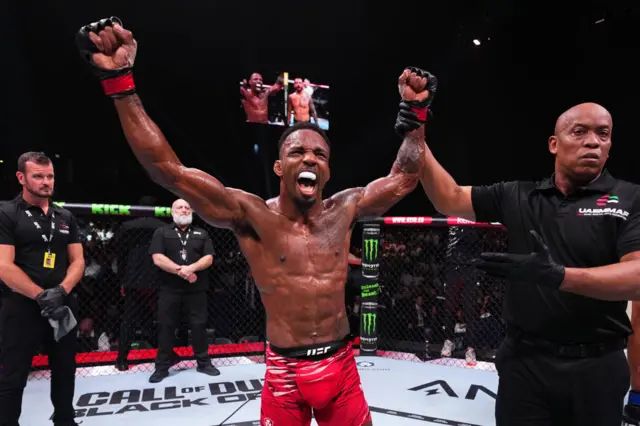 Lerone Murphy of England reacts after a decision victory against Dan Ige