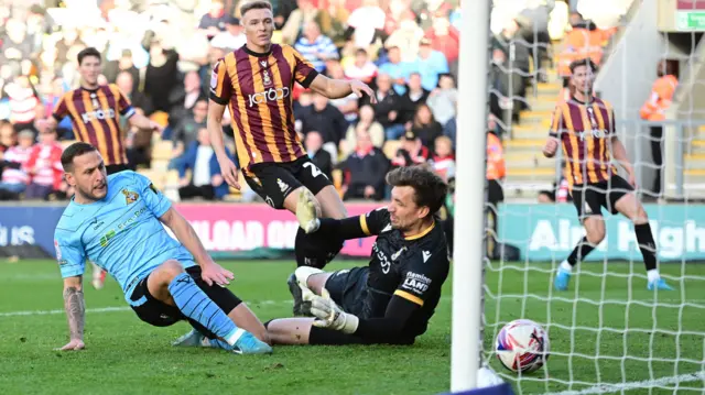 Billy Sharp scores Doncaster's second goal against Bradford.