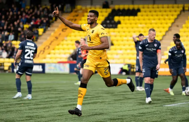 Michael Nottingham celebrates after scoring for Livingston against Raith Rovers