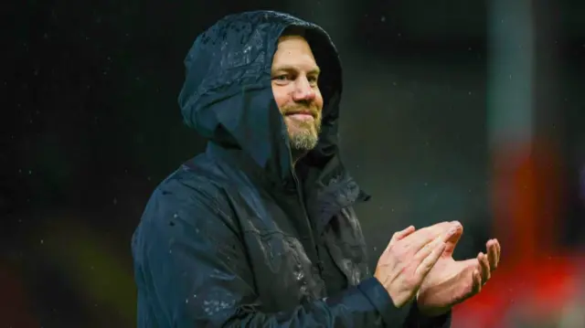 ABERDEEN, SCOTLAND - OCTOBER 26: Aberdeen manager Jimy Thelin at full time during a William Hill Premiership match between Aberdeen and Dundee United at Pittodrie Stadium, on October 26, 2024, in Aberdeen, Scotland. (Photo by Craig Williamson / SNS Group)