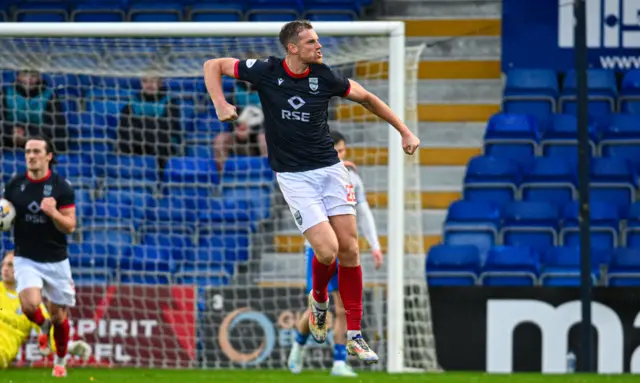 Jordan White celebrates after scoring for Ross County against Kilmarnock