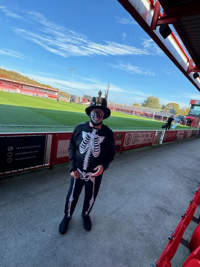 Walsall fan dressed for Halloween before Accrington v Walsall