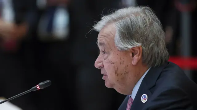 A file photo of Antonio Guterres speaking at a UN summit