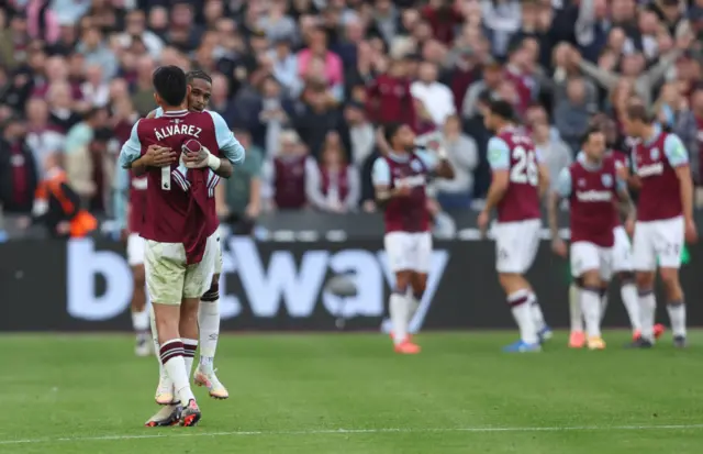 West Ham players celebrate at full time