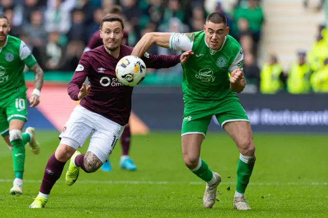 Lewis Miller fouls Barrie McKay late on at Easter Road