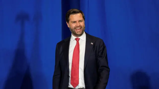 Republican U.S. vice presidential nominee Senator JD Vance arrives to speak during a campaign event in Waukesha, Wisconsin, U.S