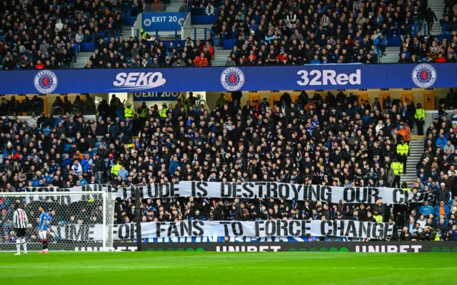 A banner unfurled at Ibrox