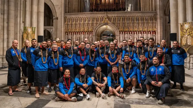 Samoa's players pose for a group photograph at York Minster