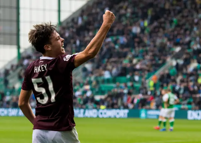 Aaron Hickey celebrates