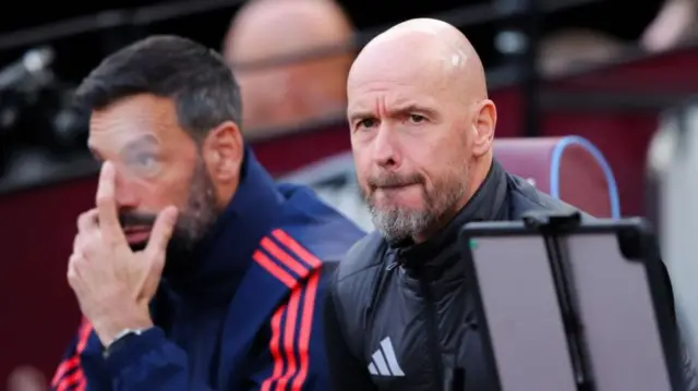 Former Manchester United manager Erik ten Hag looks on during his side's defeat to West Ham United.