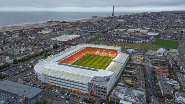 An aerial view of Blackpool's Bloomfield Road stadium