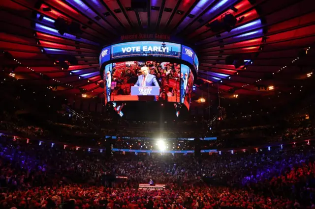 Donald Trump in front of a huge crowd in Madison Square Garden