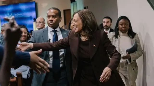 Kamala Harris greeting voters in Philadelphia