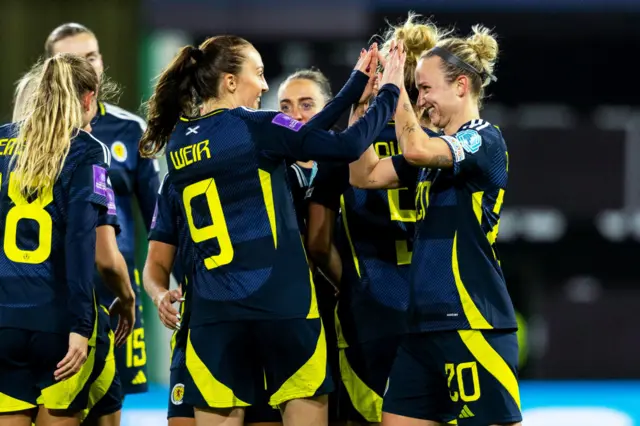 Caroline Weir celebrates with her teammates