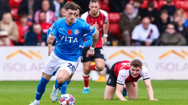 Stockport playmaker Louie Barry in action