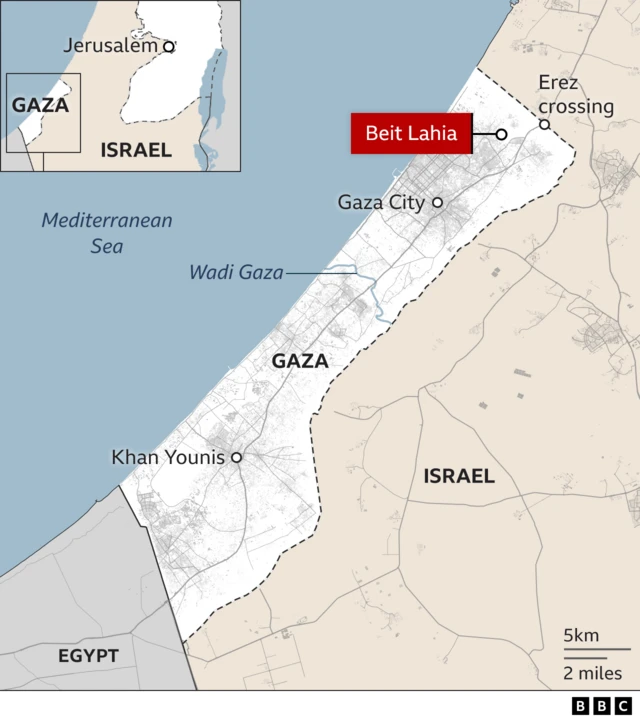 Map of Beit Lahia, which is situated in the north of Gaza, above Gaza City