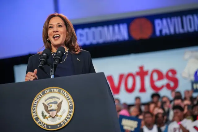 Kamala Harris speaks at a campaign event in Philadelphia