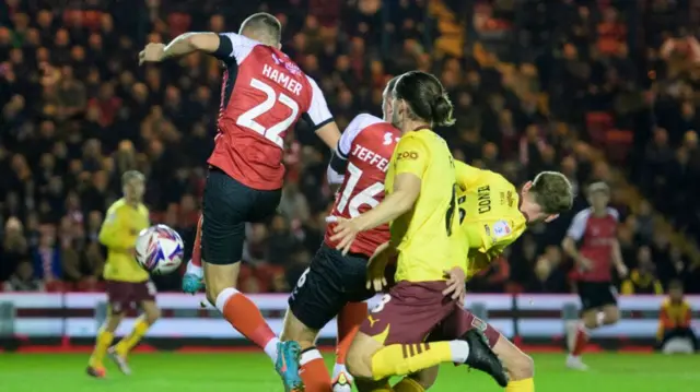 Tom Hamer equalises for Lincoln against Northampton