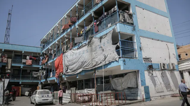 An Unrwa school sheltering displaced Palestinians in Nuseirat, central Gaza in September 2024