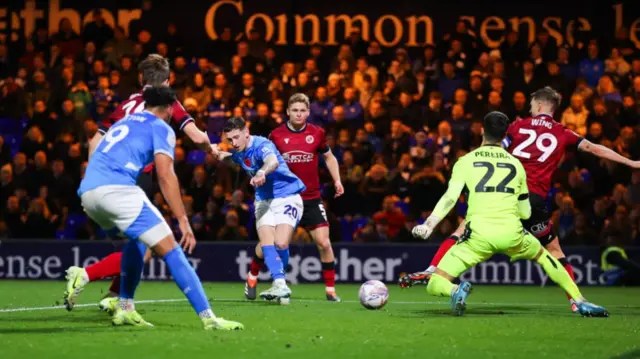 Louie Barry scores his second and Stockport's fourth of night against Reading