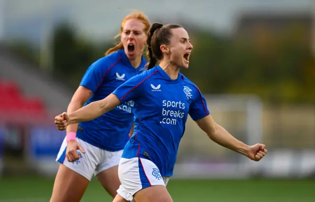 Kirsty Howat celebrates scoring for Rangers