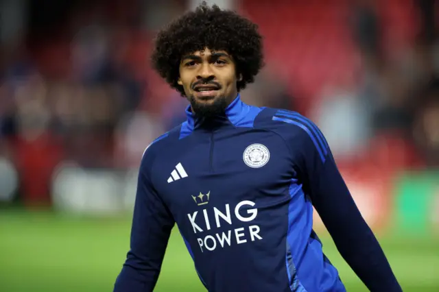 Leicester City's Hamza Choudhury warming up