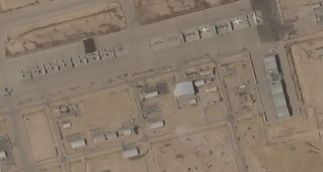 Satellite image shows a damaged hangar at Israel's Nevatim Air Base