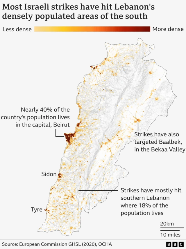 Population density map of Lebanon