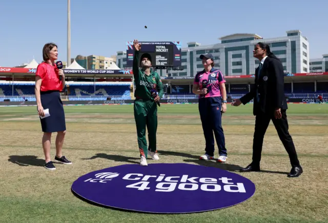 Nigar Sultana tosses the coin at the Sharjah International Stadium