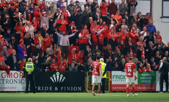 Larne celebrates their side’s victory