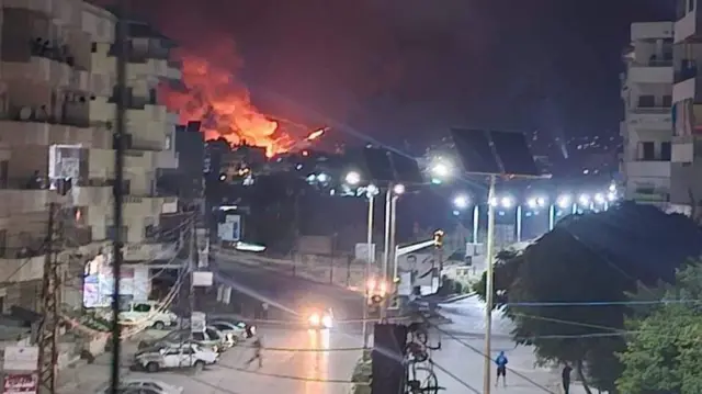 View from main road in Jableh, Syria, looking toward the Hmeimim airbase, overnight 2-3 October 2024