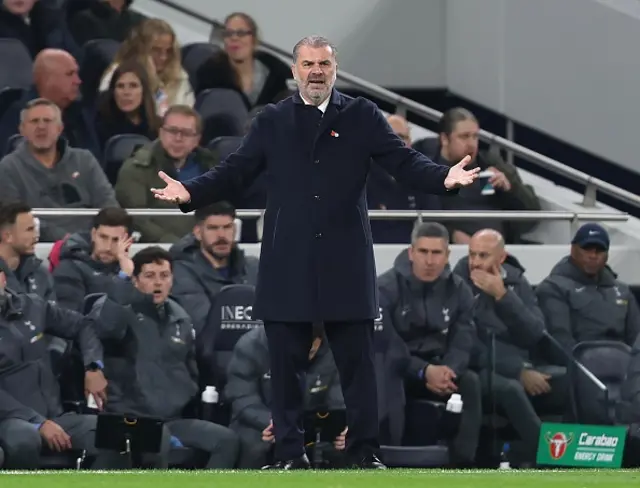 Ange Postecoglou Manager of Tottenham Hotspur looks frustrated