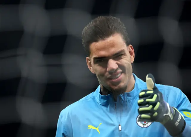 Ederson of Manchester City gestures to the camera