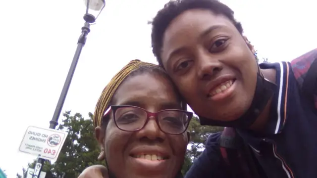 Amina Mitchell and her mother