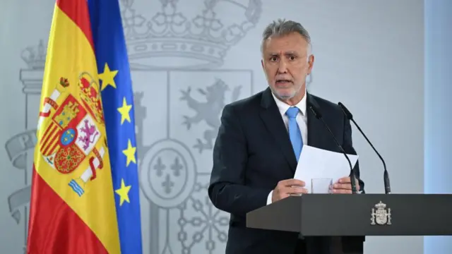 Spanish Territorial Policy and Democratic Memory Minister, Angel Victor Torres attends a press conference