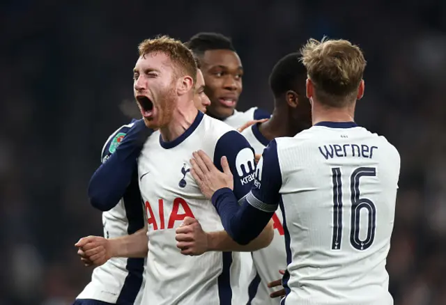 Dejan Kulusevski of Tottenham Hotspur celebrates