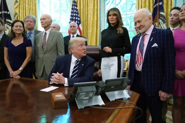 Donald Trump and Buzz Aldrin in the White House