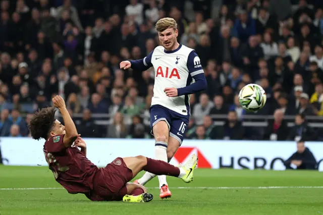 Timo Werner of Tottenham Hotspur scores