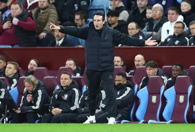 Unai Emery, Manager of Aston Villa, gestures on the touchline