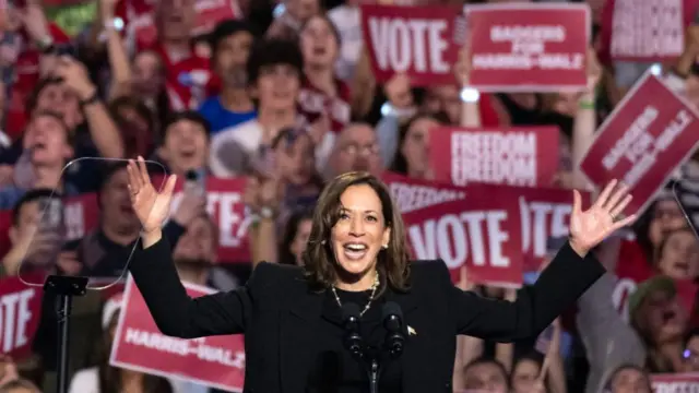 Kamala Harris on stage