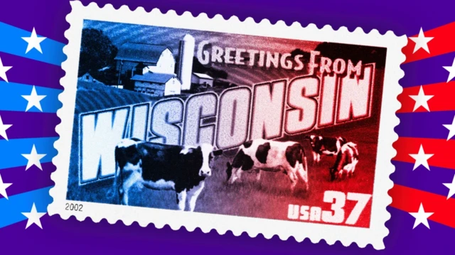 A graphic showing a Wisconsin postcard