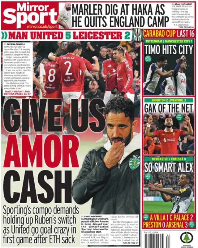 Back page of the Daily Mirror on 31 October 2024