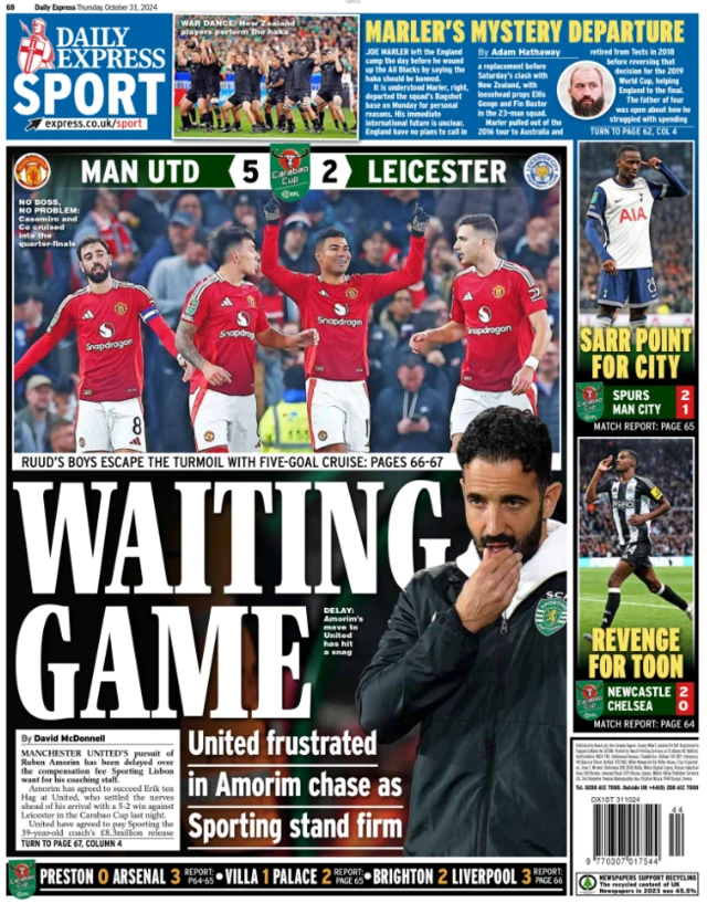 Back page of the Daily Express on 31 October 2024