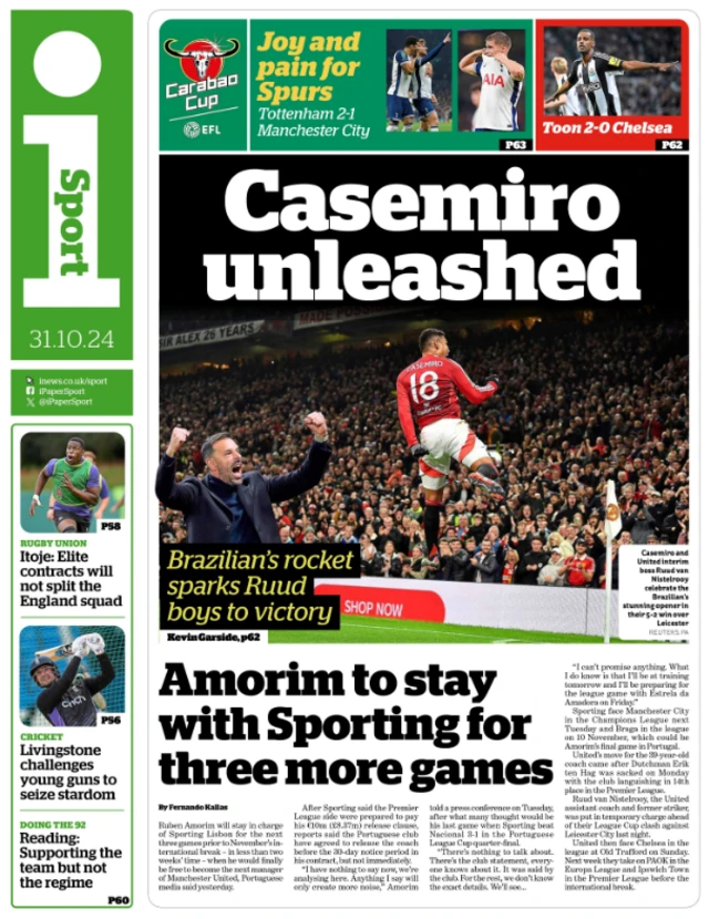 Back page of the i on 31 October 2024