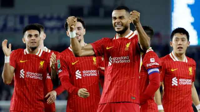 Liverpool's Cody Gakpo celebrates after scoring against Brighton