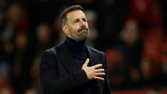 Ruud van Nistelrooy with his hand on his heart after Manchester United's win over Leicester