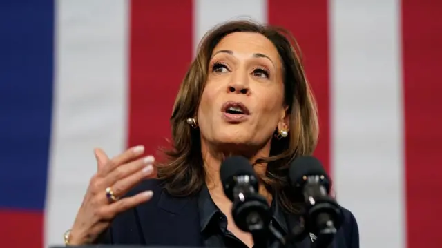 U.S. Vice President Kamala Harris delivers remarks during a campaign event at a fire station, in Redford Charter Township, Michigan