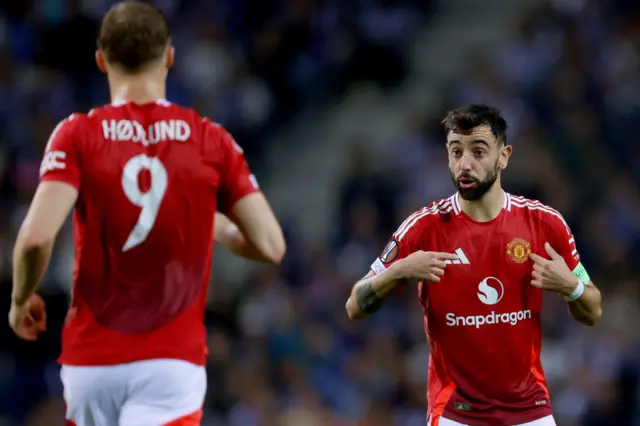 Bruno Fernandes reacts during Manchester United's game against Porto