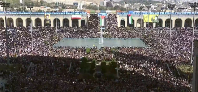 Masses of people outside Tehran's Grand Mosalla Mosque