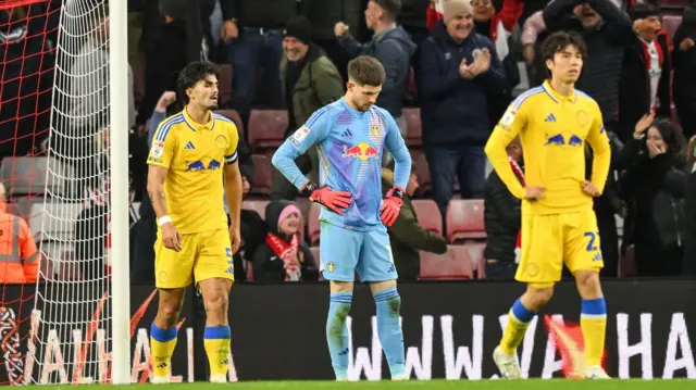 Illan Meslier goalkeeper for Leeds United is dejected after his mistake from Alan Browne of Sunderland's shot gifts them an equaliser